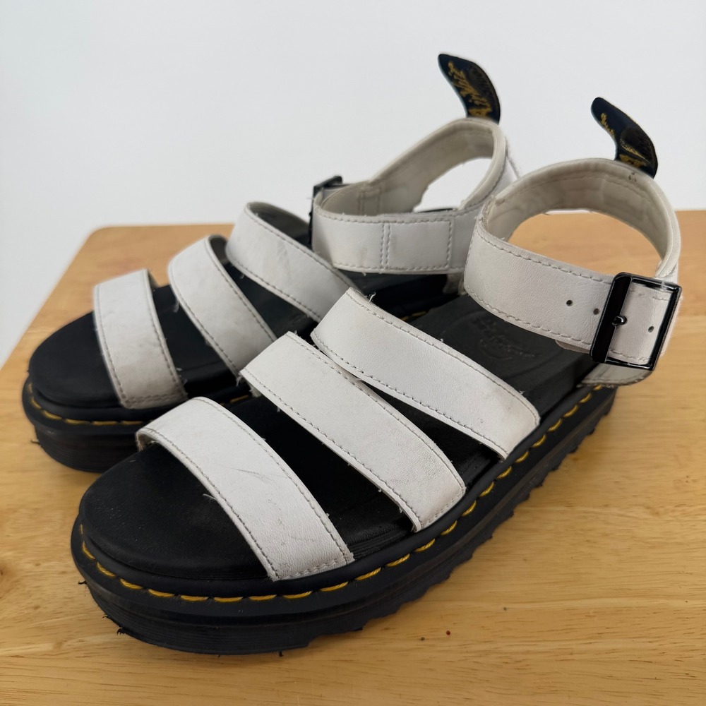 Doc Martens Blaire Platform Sandals Women Size 8 White Leather Grunge Chunky Y2K